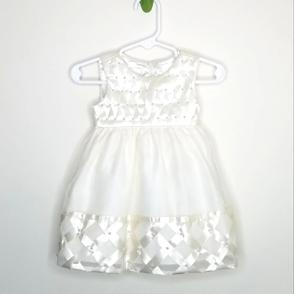 Cinderella Flower Girl Formal Dress Bloomer Wedding Latticework Pearls 12m